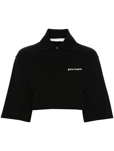 Palm Angels Logo Cropped Polo Shirt In Black