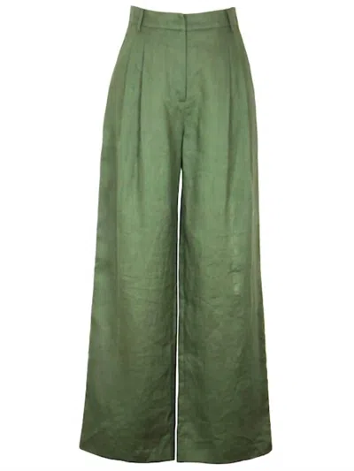 Lucy Paris Joey Linen Pleated Pants In Army Green