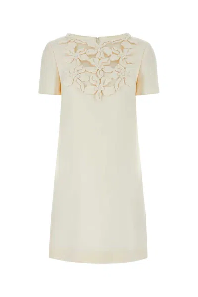 Valentino Hibiscus Embroidery Mini Dress In White