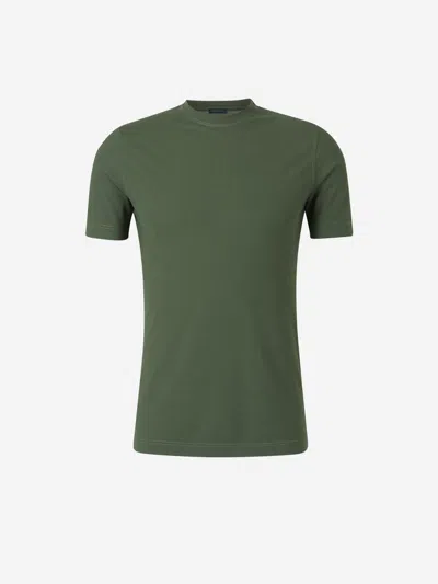 Zanone Plain Cotton T-shirt In Verd Militar