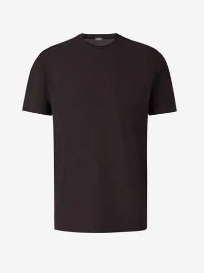 Zanone Plain Cotton T-shirt In Dark Brown
