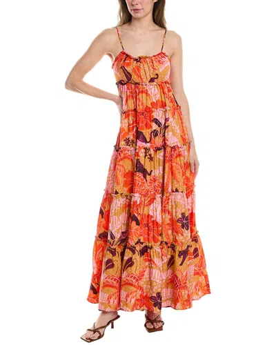 Farm Rio Jungle Panther Beige Long Dress In Orange