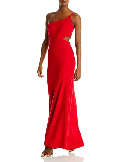 Betsy & Adam Womens One Shoulder Long Evening Dress In Red