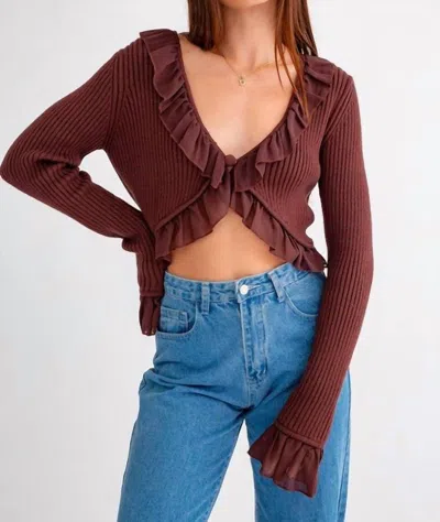 Le Lis Ava Ruffle Detail Sweater Top In Brown
