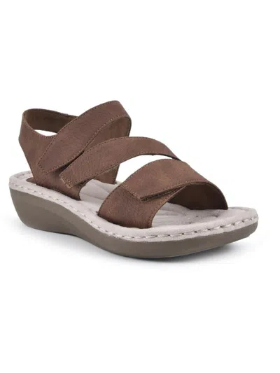 Cliffs By White Mountain Calibre Womens Faux Leather Open Toe Flat Sandals In Brown