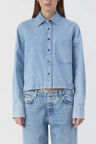 Closed Cropped Denim Shirt In Mid Blue