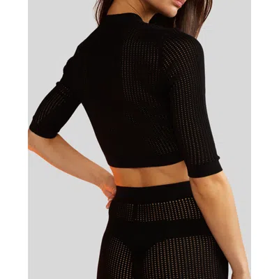 Cynthia Rowley Crochet Knit Top In Black