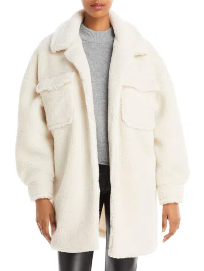 Aqua Womens Sherpa Short Faux Fur Coat In White