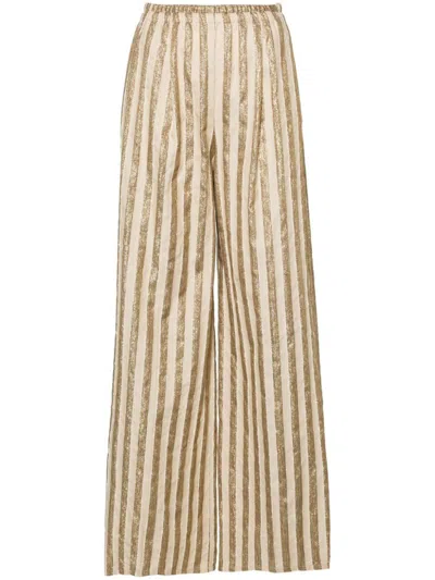 Forte Forte Linen And Cotton Blend Lurex Striped Pants In Golden