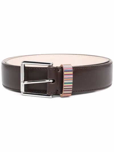 Paul Smith Signature Stripe Leather Belt In Brown
