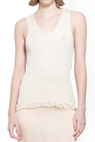 Uma Wang Frayed Hem Knitted Tank Top In Off-white