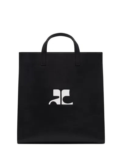 Courrèges Heritage Leather Tote Bag In Black