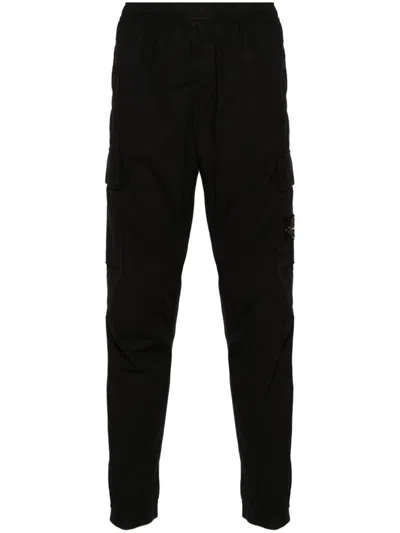 Stone Island Regular Fit Cargo Trousers In Light Stretch Cotton Tela In Black