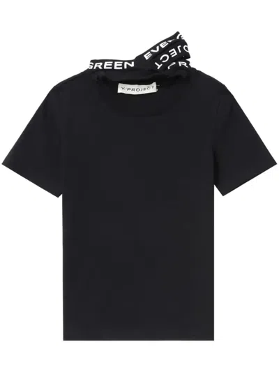 Y/project Evergreen Triple Collar Fitted T-shirt Clothing In Black
