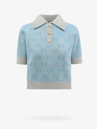 Gucci Gg Wool Polo Shirt In Blue