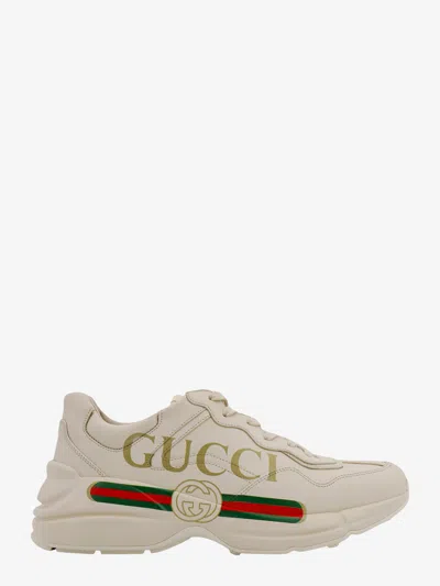Gucci Rhyton  Logo Leather Trainers In White