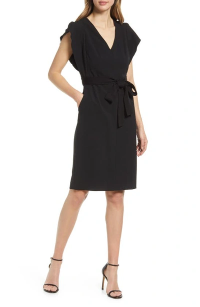 Eliza J Ruffle Sleeve Sheath Dress In Black