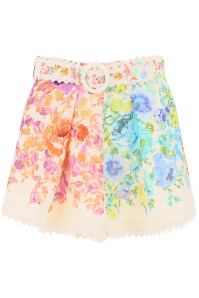 Zimmermann Raie Floral Linen Shorts In Multicolor