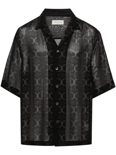 Dries Van Noten Mens Anthracite Cassi Abstract-pattern Relaxed-fit Woven Shirt