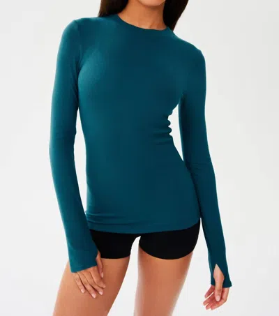 Splits59 Louise Rib Long Sleeve Top In Peacock In Blue