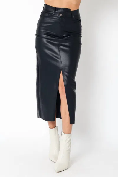 Olivaceous Gia Faux Leather Midi Skirt In Black