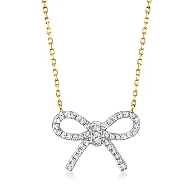 Rs Pure By Ross-simons Diamond Bow Necklace In 14kt Yellow Gold In Silver