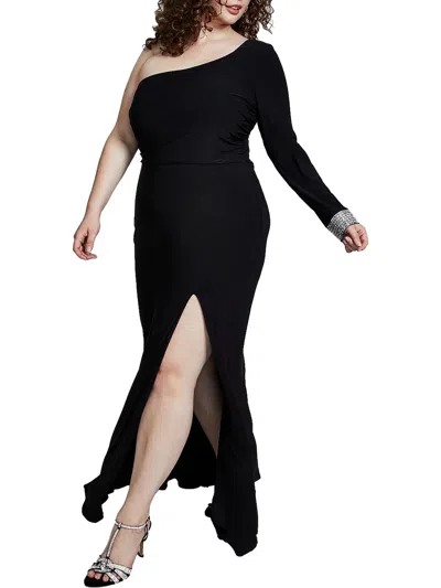 City Studio Plus Womens Embellished Long Evening Dress In Black