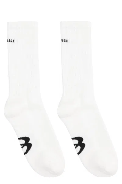 Balenciaga Cotton Socks With Logo In White