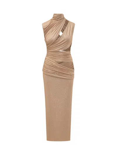 De La Vali Hotfix Maxi Dress In Beige