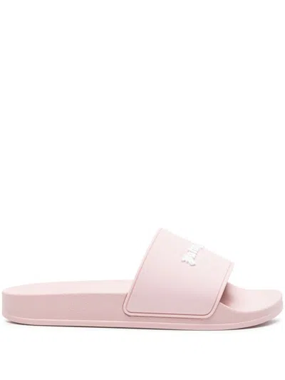 Palm Angels Embossed Slide Sandals In Pink & Purple