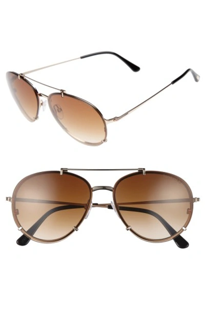 Tom Ford Dickon 59mm Aviator Sunglasses - Shiny Rose Gold/ Brown