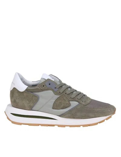 Philippe Model Nylon And Suede Sneakers In Vert