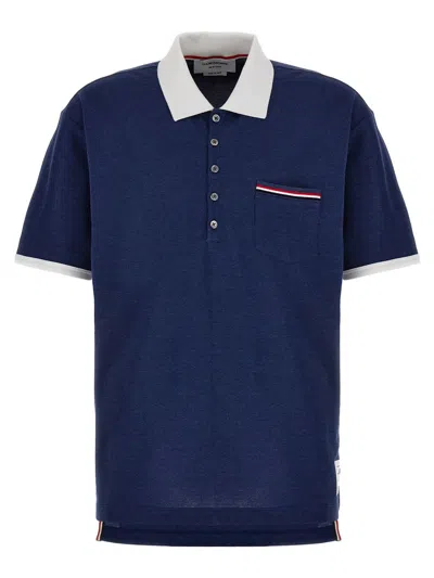 Thom Browne Oversized Short Sleeve Polo In Blue