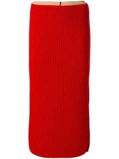 Calvin Klein Rib-knit Midi Skirt - Atterley In Red