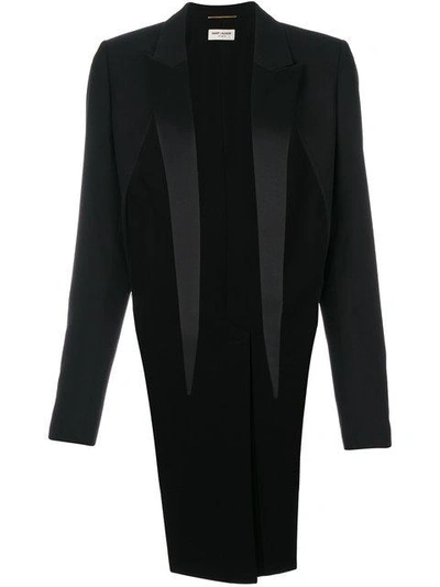 Saint Laurent Lapel Tailcoat Blazer In Black