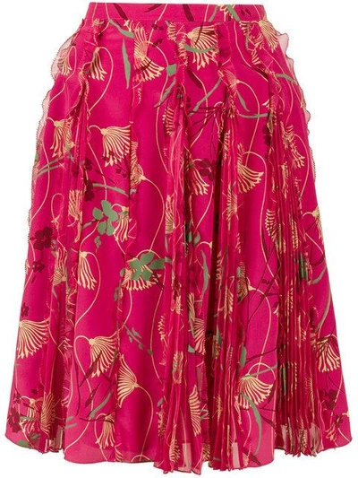 Valentino Floral Circle Pleated Skirt, Pink Pattern In Fuchsia