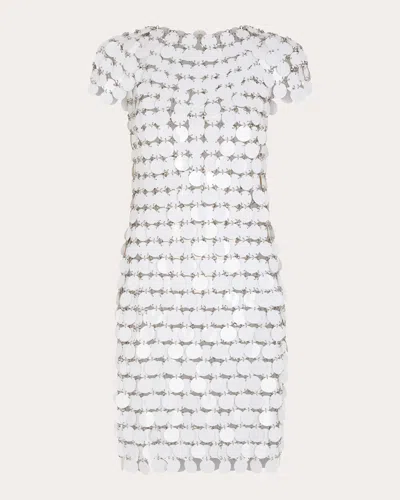 Rabanne Round Sequined Mesh Mini Dress In White
