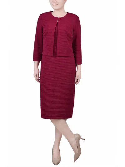 Ny Collection Women's Textured 3/4 Sleeve Two Piece Dress Set In Deep Sangria