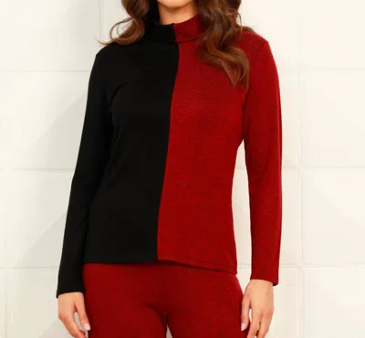 French Kyss Color Block Turtleneck In Black/wine In Red