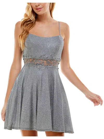 City Studio Juniors Womens Glitter Short Cocktail And Party Dress In Silver