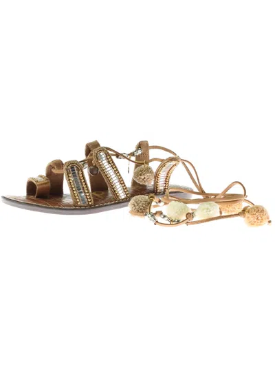 Sam Edelman Graciela Womens Leather Beaded Flat Sandals In Gold