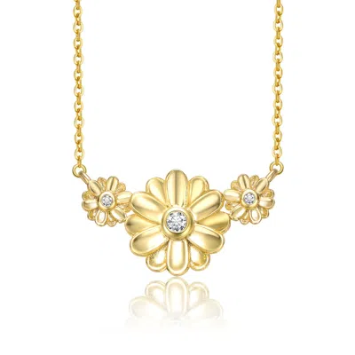 Rachel Glauber Young Adults/teens 14k Yellow Gold Plated With -like Cubic Zirconia Triple Daisy Flower Chevron Pend