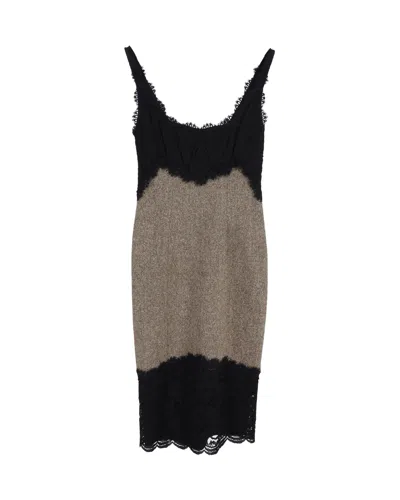 Diane Von Furstenberg Lace-trimmed Sleeveless Dress In Multicolor Wool In Black