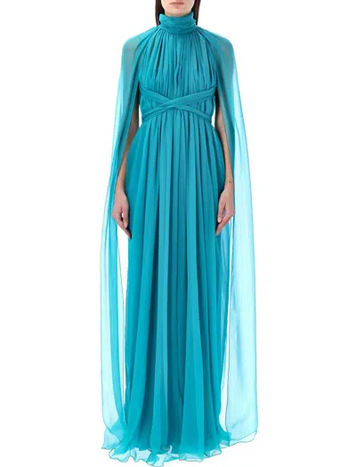 Alberta Ferretti Chiffon Long Dress In Green