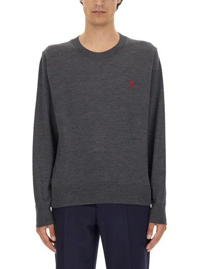 Ami Alexandre Mattiussi Grey Ami De Coeur Sweater