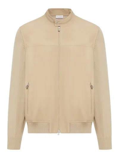 Brunello Cucinelli Leather Jacket In Nude & Neutrals