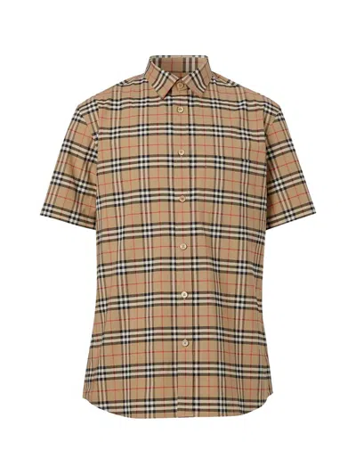 Burberry Checked Shirt In Nude & Neutrals