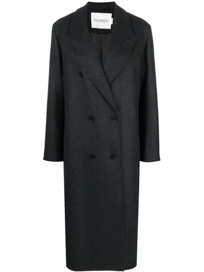 Closed Wide-lapels Double-breasted Coat In 180 Charcoal
