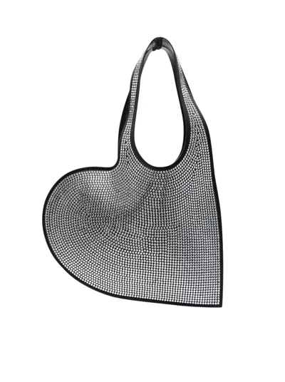 Coperni Heart Tote Bag With Crystals In Black