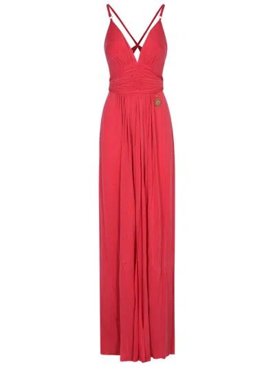 Elisabetta Franchi V-neck Pleated Gown In Red